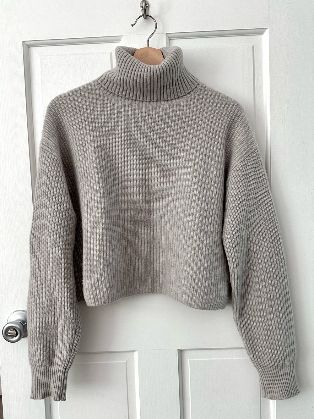 Made for Italic 100% Cashmere Ribbed Cropped Turtleneck Sweater Gray Size S